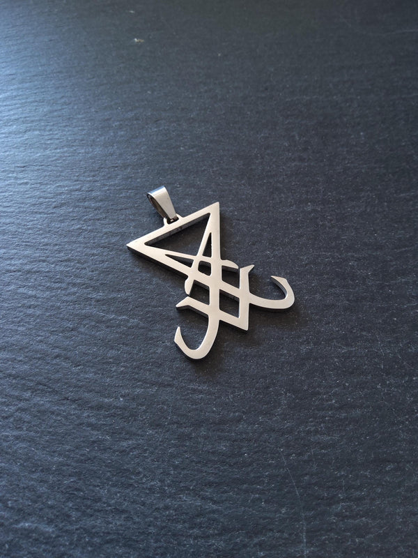 Large Stainless Steel Sigil of Lucifer Pendant 36.5x30x2.5mm - ContentedCatz