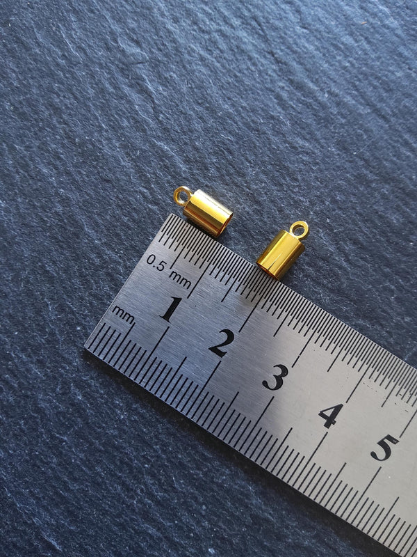 20 or 100 Bright Gold End Caps for 4mm Cord (4.5mm end caps) 10x5mm