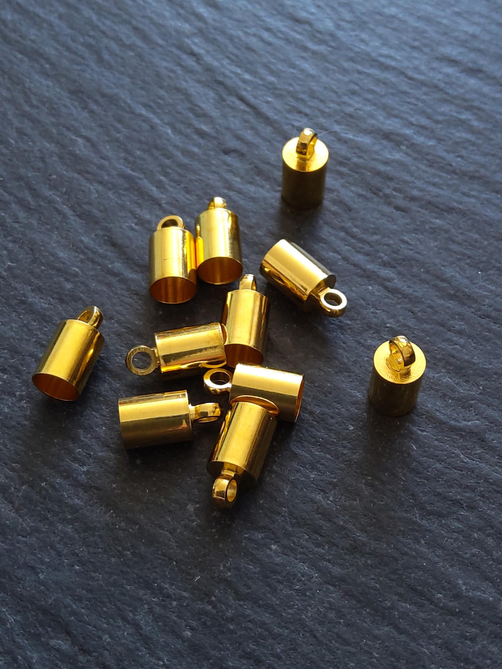 20 or 100 Bright Gold End Caps for 4mm Cord (4.5mm end caps) 10x5mm