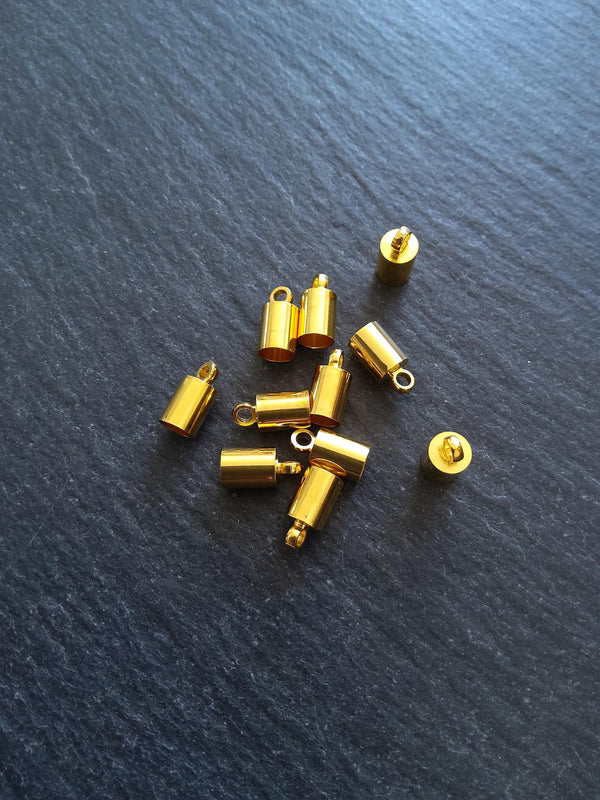 20 or 100 Bright Gold End Caps for 4mm Cord (4.5mm end caps) 10x5mm