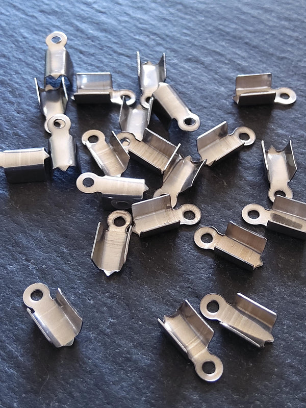 20 or 100 Stainless Steel Folding 9x4.5x4mm Crimp End Findings for approx. 3mm cord