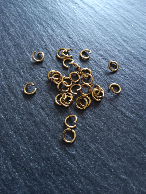20 or 100 Real 18K Gold Ion Plated 6mm Diameter Strong Stainless Steel Jump Rings 0.8mm (20 Gauge) Internal: 4mm