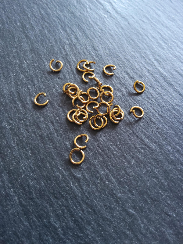20 or 100 Real 18K Gold Ion Plated 6mm Diameter Strong Stainless Steel Jump Rings 0.8mm (20 Gauge) Internal: 4mm