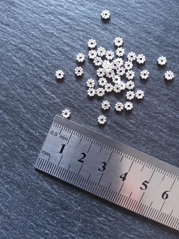 Bright 925 Sterling Silver 4mm BaIi Daisy Spacer Beads 4x1mm Hole: 1mm - ContentedCatz