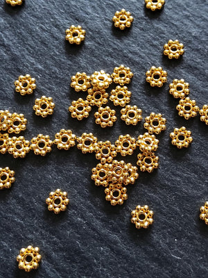 Genuine 22K Gold Vermeil Plated 925 Sterling Silver 4mm Daisy Spacer Beads 4x1mm Hole: 1mm