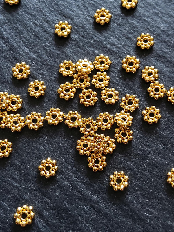 Genuine 22K Gold Vermeil Plated 925 Sterling Silver 4mm Daisy Spacer Beads 4x1mm Hole: 1mm