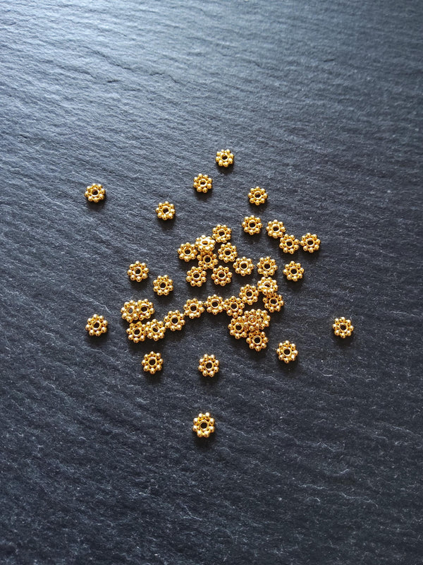 Genuine 22K Gold Vermeil Plated 925 Sterling Silver 4mm Daisy Spacer Beads 4x1mm Hole: 1mm
