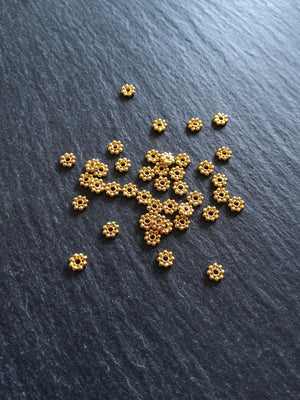 Genuine 22K Gold Vermeil Plated 925 Sterling Silver 4mm Daisy Spacer Beads 4x1mm Hole: 1mm