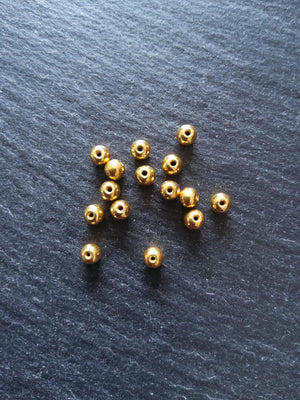 Genuine 22K Gold Vermeil Plated Solid 925 Sterling Silver 4mm Ball Beads Hole: 0.8mm