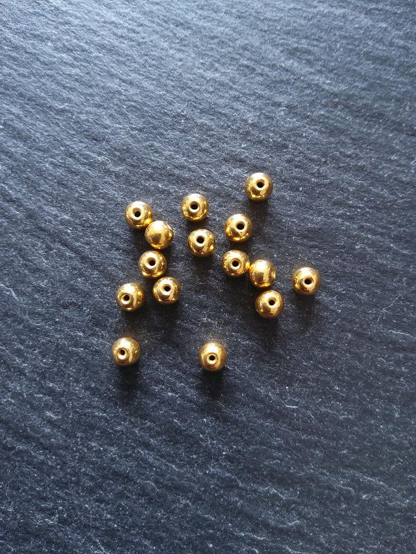 Genuine 22K Gold Vermeil Plated Solid 925 Sterling Silver 4mm Ball Beads Hole: 0.8mm