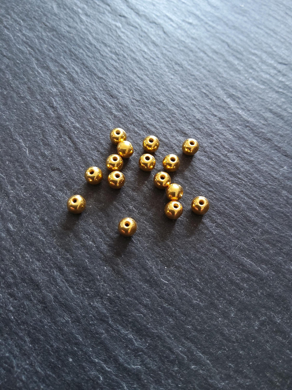 Genuine 22K Gold Vermeil Plated Solid 925 Sterling Silver 4mm Ball Beads Hole: 0.8mm