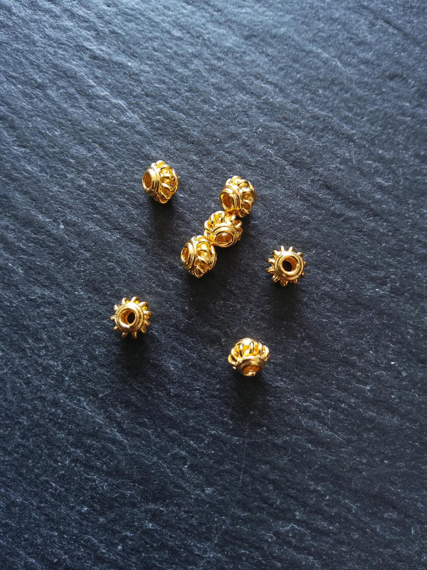 22K Gold Vermeil Plated Solid Bali 925 Sterling Silver 4.5mm Coil Spacer Beads  4.5x4mm Hole: 1.8mm