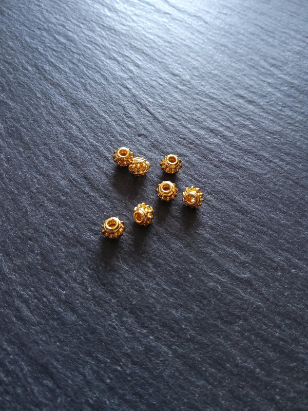 22K Gold Vermeil Plated Solid Bali 925 Sterling Silver 4.5mm Coil Spacer Beads  4.5x4mm Hole: 1.8mm