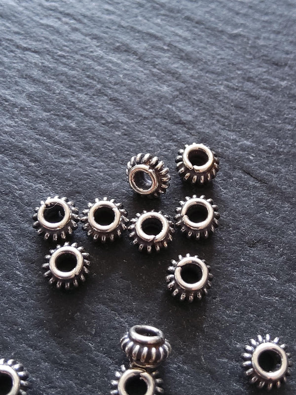 925 Bali Sterling Silver 5.1mm Coil Spacer Beads Antique Finish 5.1x3.1mm Hole: 2mm