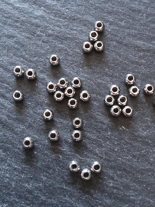 20 or 100 Stainless Steel 3mm Round Spacer Solid Beads 1.4mm Hole