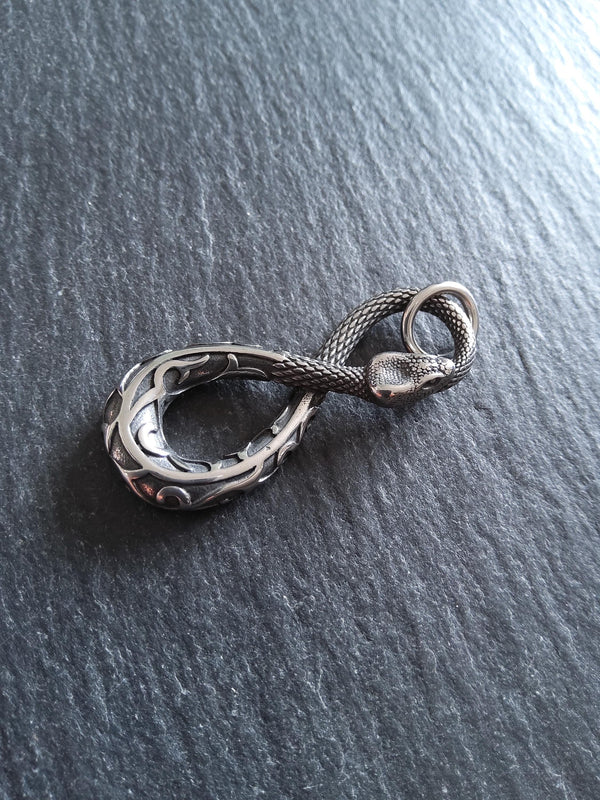 Snake Infinity Pendant Antique Silver Surgical Steel 42.5x18x4.5mm