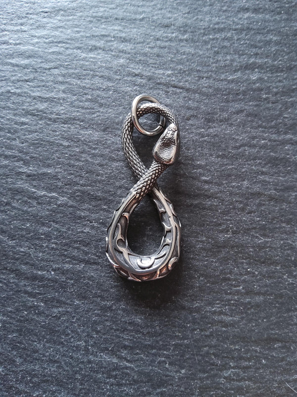 Snake Infinity Pendant Antique Silver Surgical Steel 42.5x18x4.5mm