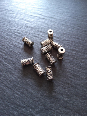 20 or 100 Antique Silver Tone 6mm Swirl Patterned Column Spacer Beads 10x6mm Hole: 1.8mm