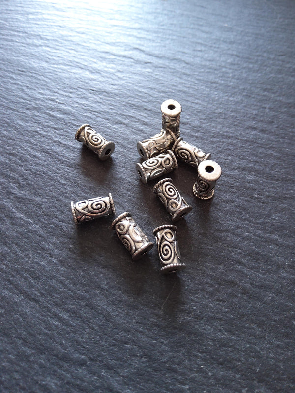 20 or 100 Antique Silver Tone 6mm Swirl Patterned Column Spacer Beads 10x6mm Hole: 1.8mm