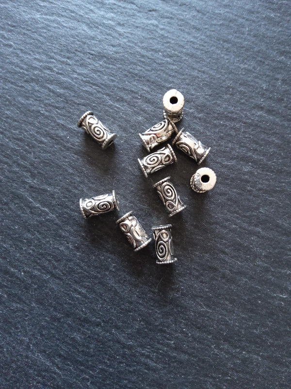 20 or 100 Antique Silver Tone 6mm Swirl Patterned Column Spacer Beads 10x6mm Hole: 1.8mm