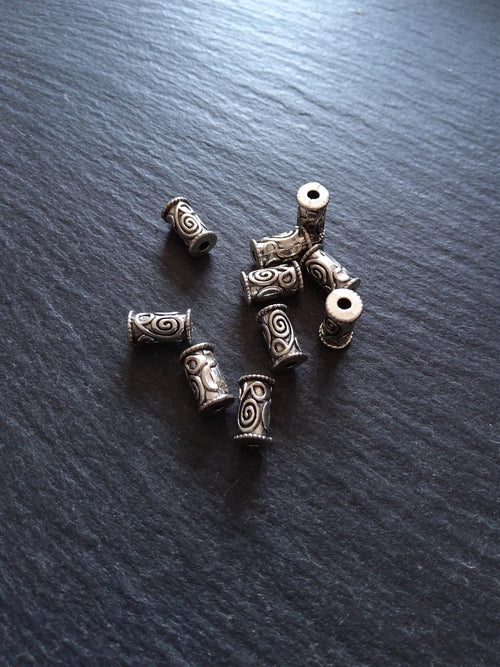 20 or 100 Antique Silver Tone 6mm Swirl Patterned Column Spacer Beads 10x6mm Hole: 1.8mm