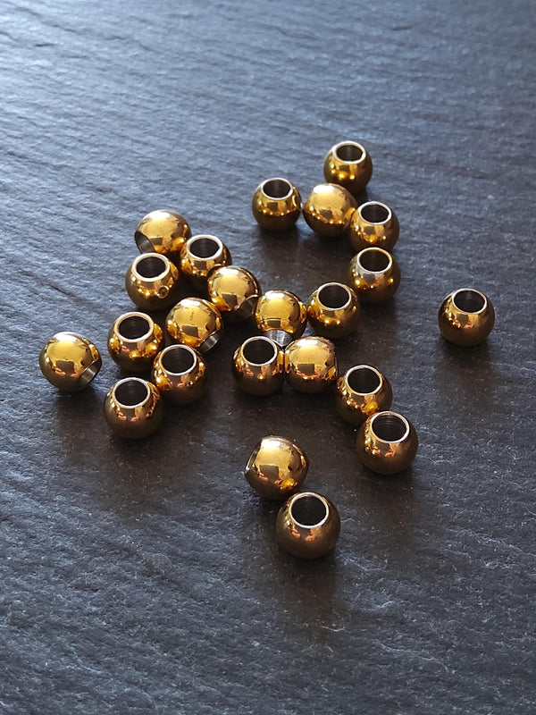 6 or 30 Golden 6mm Stainless Steel Solid Round Ion Plated Spacer Beads 6x5mm Hole: 3mm