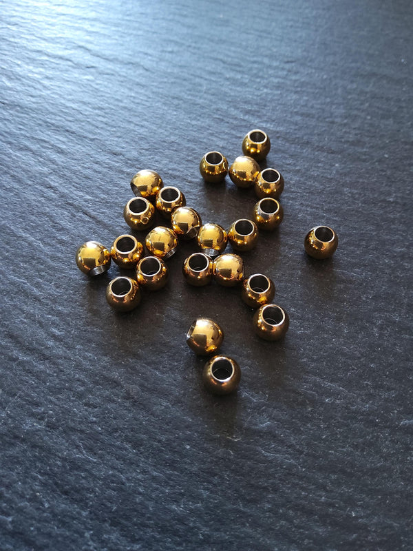 6 or 30 Golden 6mm Stainless Steel Solid Round Ion Plated Spacer Beads 6x5mm Hole: 3mm