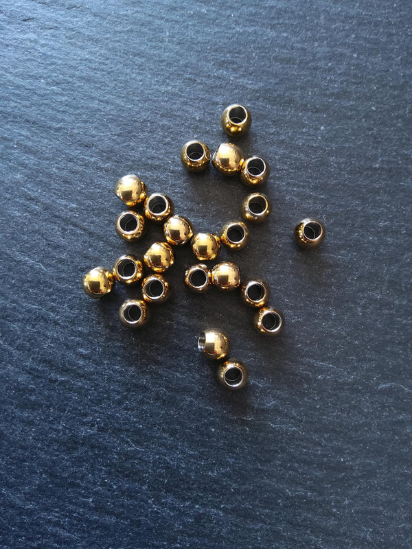 6 or 30 Golden 6mm Stainless Steel Solid Round Ion Plated Spacer Beads 6x5mm Hole: 3mm