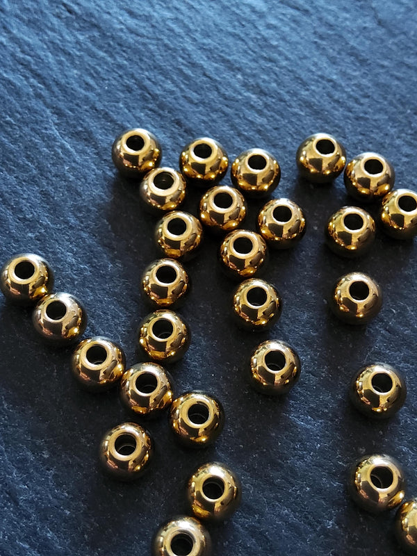 10 or 50 Gold 4mm Stainless Steel Solid Round Ion Plated Spacer Beads 4x3mm Hole: 1.5mm