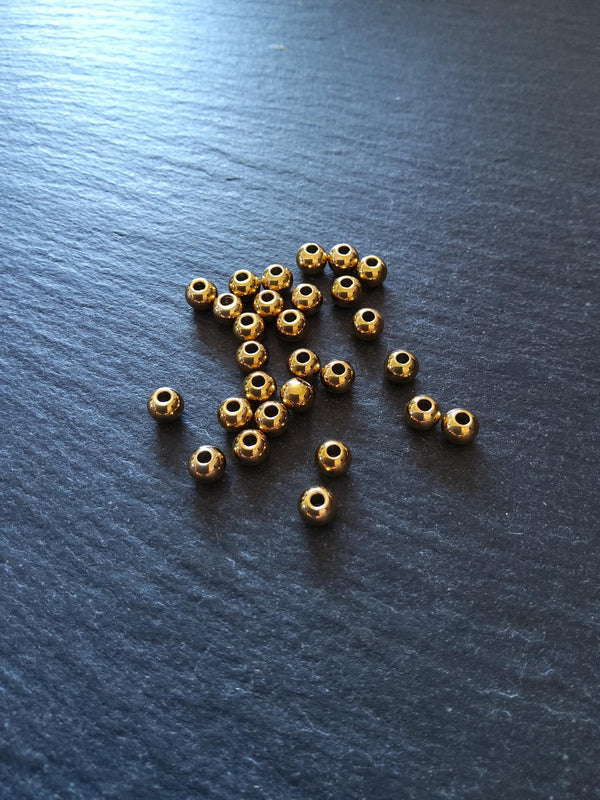 10 or 50 Gold 4mm Stainless Steel Solid Round Ion Plated Spacer Beads 4x3mm Hole: 1.5mm