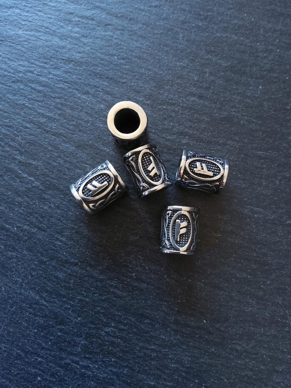 1 or 5 Fehu ᚠ Rune Beads Stainless Steel Elder Futhark 16x13mm Hole: 8mm