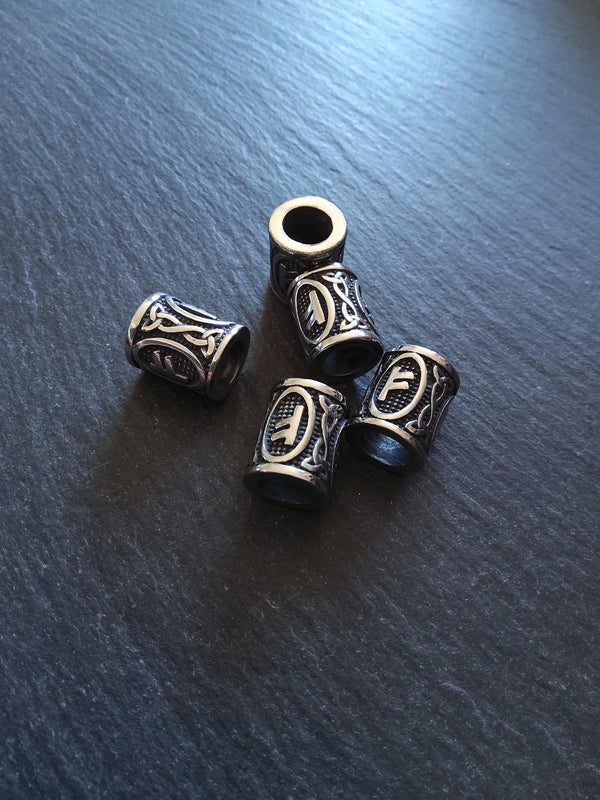 1 or 5 Fehu ᚠ Rune Beads Stainless Steel Elder Futhark 16x13mm Hole: 8mm