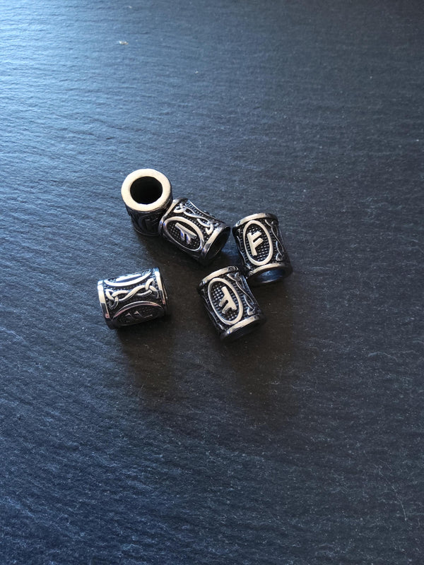 1 or 5 Fehu ᚠ Rune Beads Stainless Steel Elder Futhark 16x13mm Hole: 8mm