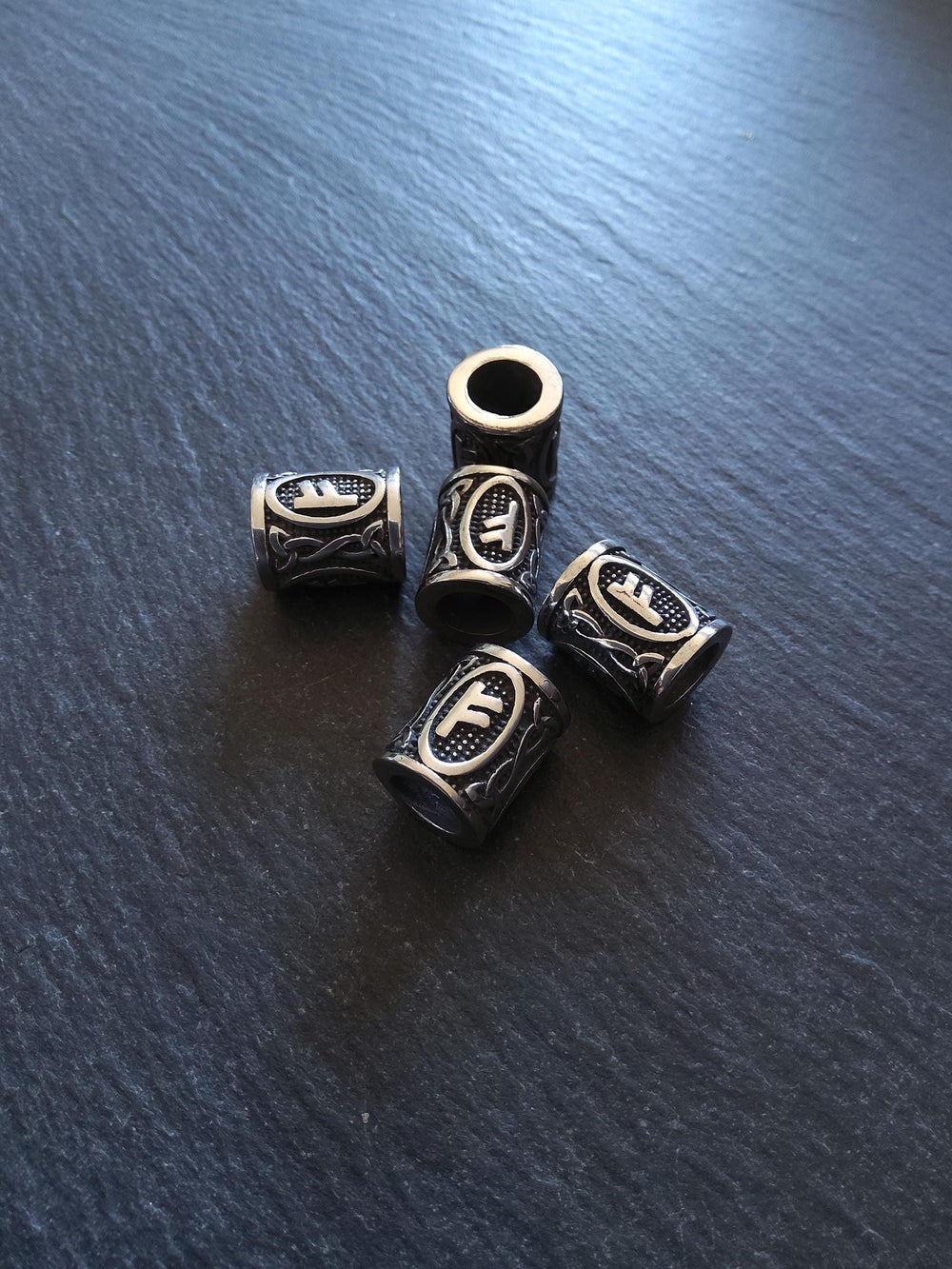 1 or 5 Fehu ᚠ Rune Beads Stainless Steel Elder Futhark 16x13mm Hole: 8mm