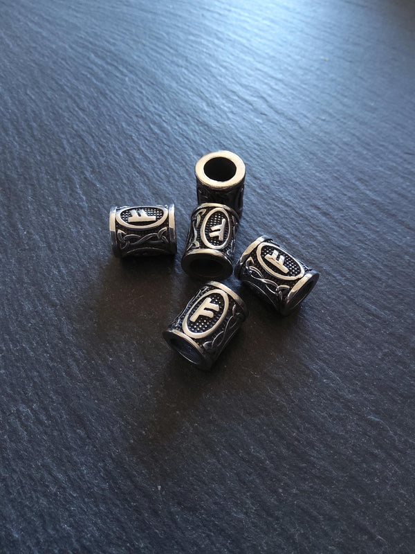 1 or 5 Fehu ᚠ Rune Beads Stainless Steel Elder Futhark 16x13mm Hole: 8mm