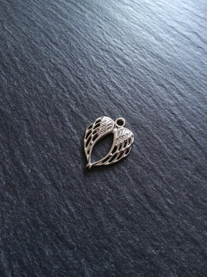 10 or 50 Double Wing Heart Pendant Charm Silver Tone Alloy 22x17mm