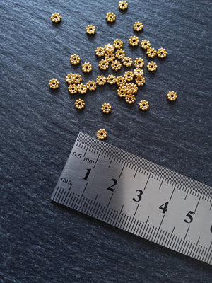 Genuine 22K Gold Vermeil Plated 925 Sterling Silver 4mm Daisy Spacer Beads 4x1mm Hole: 1mm