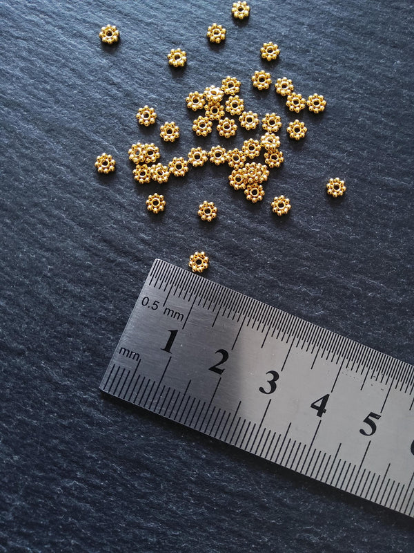 Genuine 22K Gold Vermeil Plated 925 Sterling Silver 4mm Daisy Spacer Beads 4x1mm Hole: 1mm