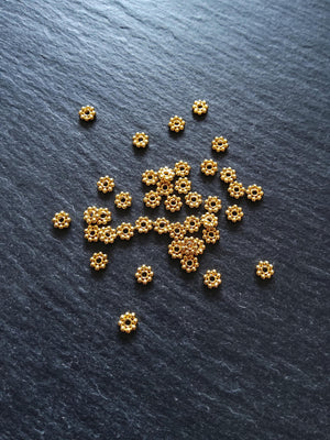 Genuine 22K Gold Vermeil Plated 925 Sterling Silver 4mm Daisy Spacer Beads 4x1mm Hole: 1mm