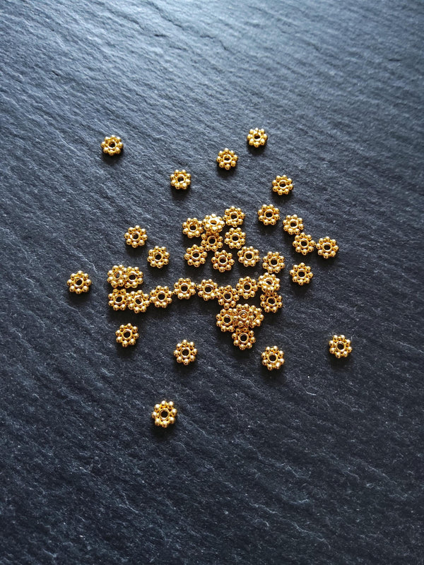 Genuine 22K Gold Vermeil Plated 925 Sterling Silver 4mm Daisy Spacer Beads 4x1mm Hole: 1mm