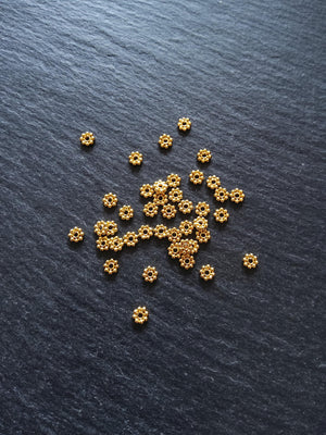 Genuine 22K Gold Vermeil Plated 925 Sterling Silver 4mm Daisy Spacer Beads 4x1mm Hole: 1mm