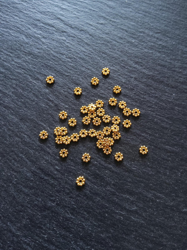 Genuine 22K Gold Vermeil Plated 925 Sterling Silver 4mm Daisy Spacer Beads 4x1mm Hole: 1mm