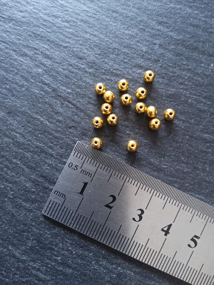 Genuine 22K Gold Vermeil Plated Solid 925 Sterling Silver 4mm Ball Beads Hole: 0.8mm