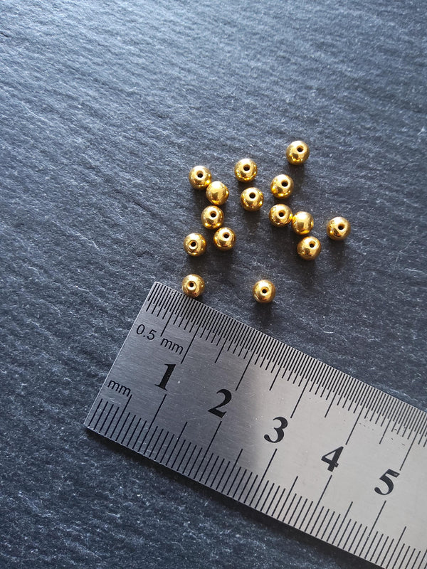 Genuine 22K Gold Vermeil Plated Solid 925 Sterling Silver 4mm Ball Beads Hole: 0.8mm