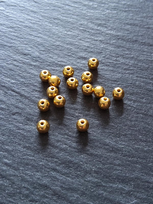 Genuine 22K Gold Vermeil Plated Solid 925 Sterling Silver 4mm Ball Beads Hole: 0.8mm