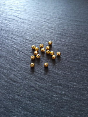 Genuine 22K Gold Vermeil Plated Solid 925 Sterling Silver 4mm Ball Beads Hole: 0.8mm