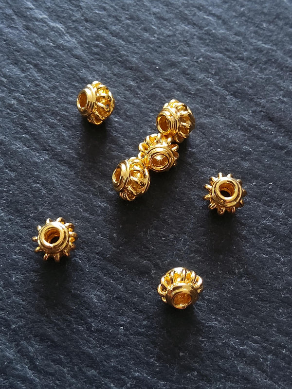 22K Gold Vermeil Plated Solid Bali 925 Sterling Silver 4.5mm Coil Spacer Beads  4.5x4mm Hole: 1.8mm