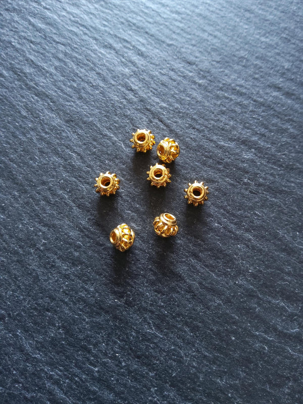 22K Gold Vermeil Plated Solid Bali 925 Sterling Silver 4.5mm Coil Spacer Beads  4.5x4mm Hole: 1.8mm