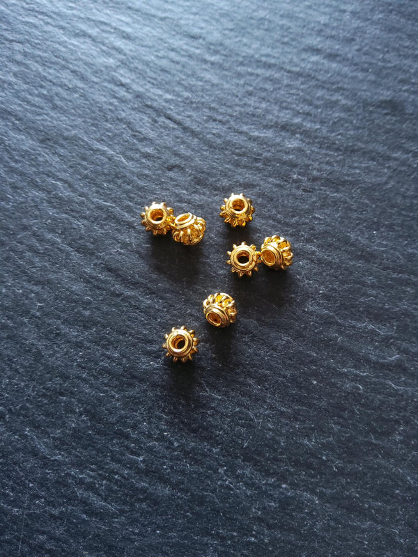 22K Gold Vermeil Plated Solid Bali 925 Sterling Silver 4.5mm Coil Spacer Beads  4.5x4mm Hole: 1.8mm