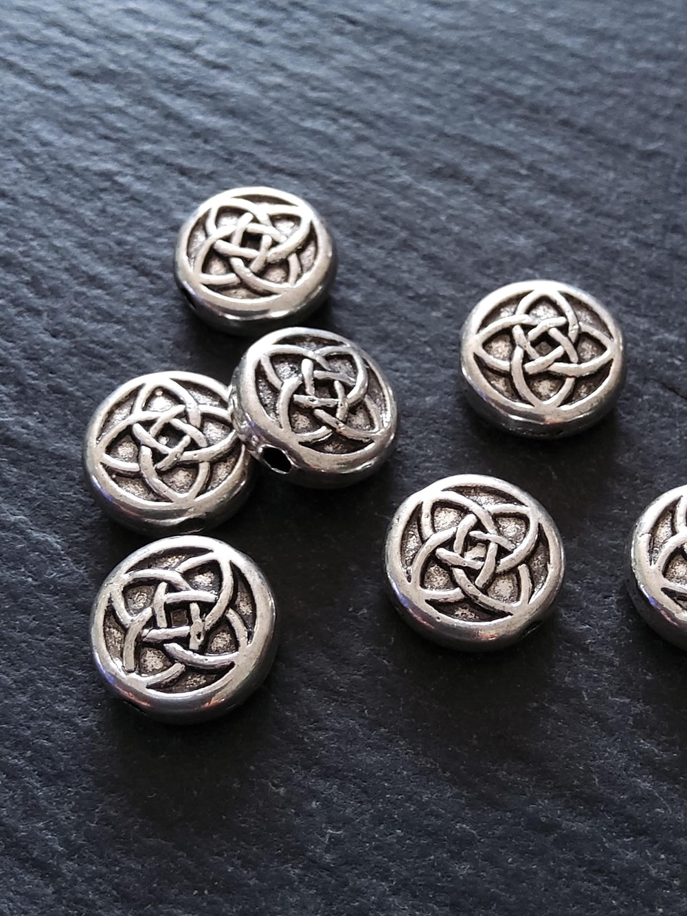 10 or 50 Flat Round Celtic Knot Beads 11mm Real Antique Silver Alloy 11x4mm - ContentedCatz